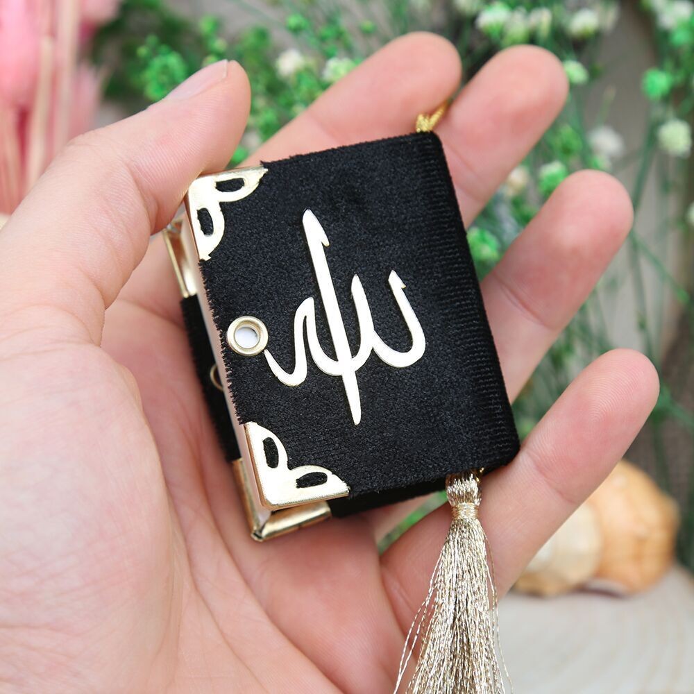 Mini Kur'an-ı Kerim Kadife Kaplı & Tül Süslemeli Siyah