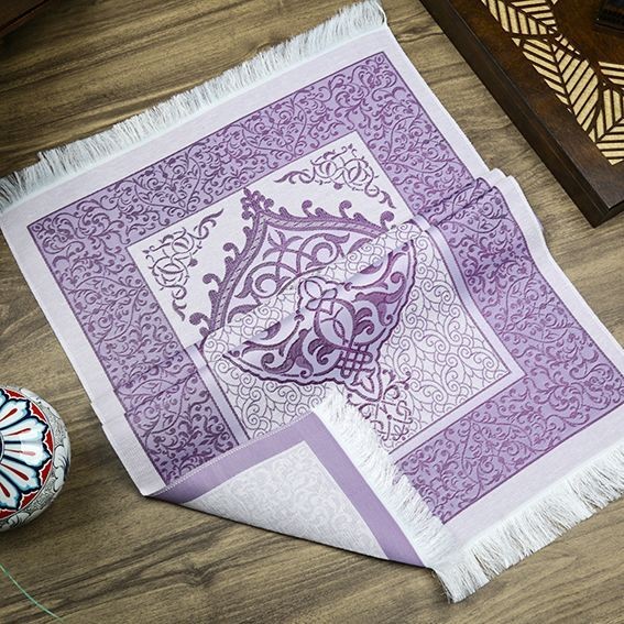 Hediyelik İpek Nur Tafta Seccade Mor 68x110 cm - 200 gr