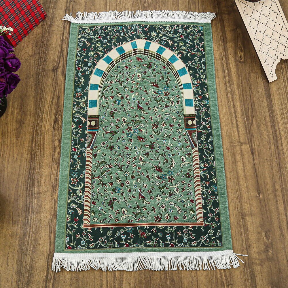 Ravza Lüks Şönil Seccade Yeşil (68x120cm) 650 gr