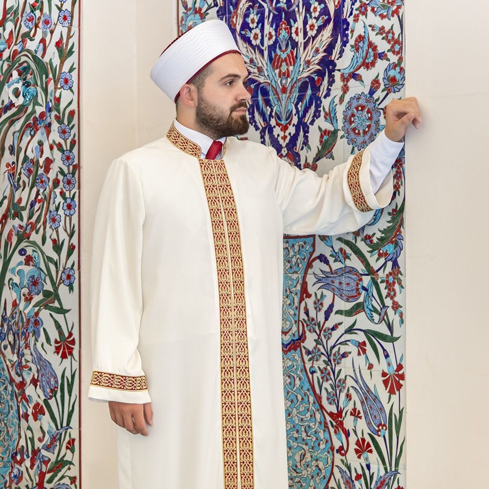Muvahhid İmam Cübbesi Krem Bordo Bordürlü