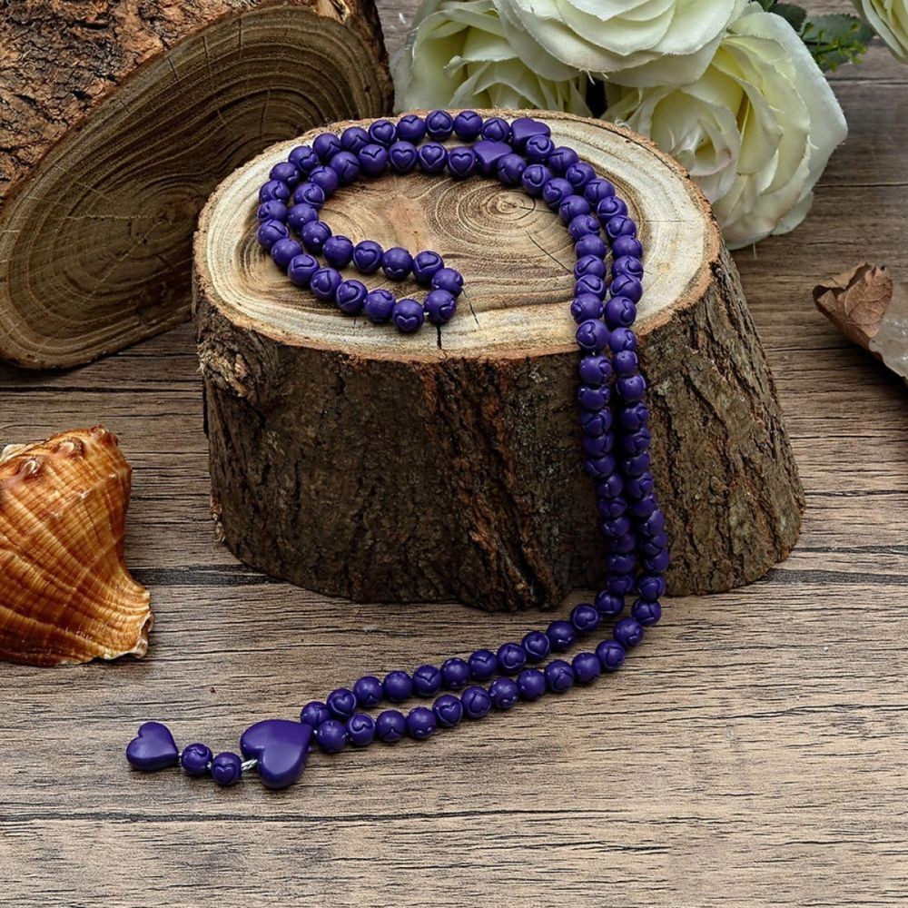 Kokulu Tesbih Kalp İşlemeli Mor (Mor Tül Kese)