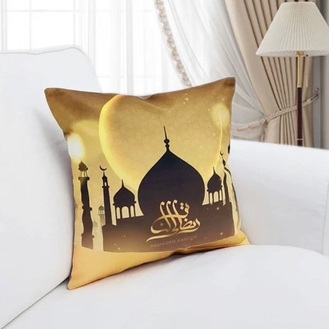Ramazan Dekoratif Runner & Kırlent Kılıf  Kombin Set-Gold