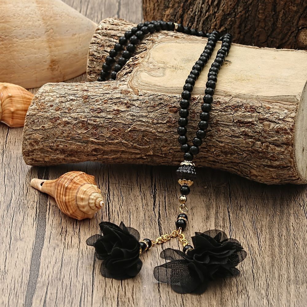 Hediyelik Kadife Kur'an-ı Kerim (Çanta Boy 11×8) Pleksili, İnci Tesbih, Asetat Kutulu (17×15) Set-Siyah