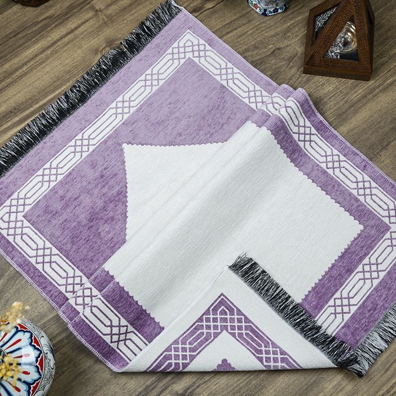 Hediyelik Çift Taraf Seccade Lila Krem 70x130 cm - 450 gr
