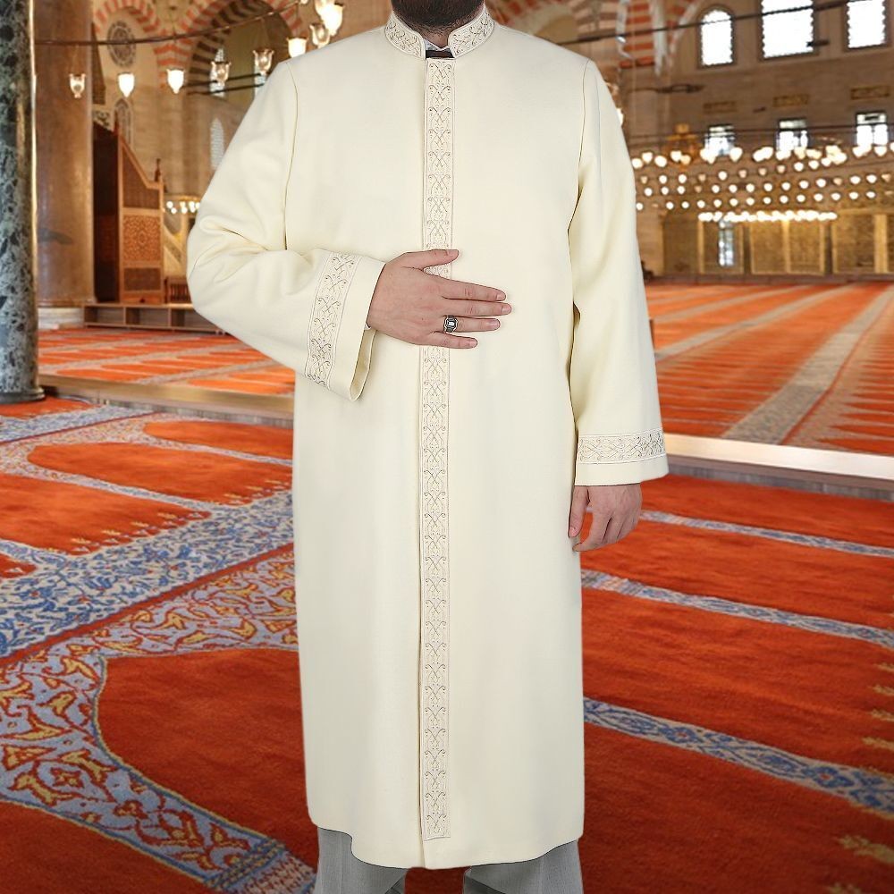 Kışlık Kaşe İmam Cübbesi Zülkarneyn Krem