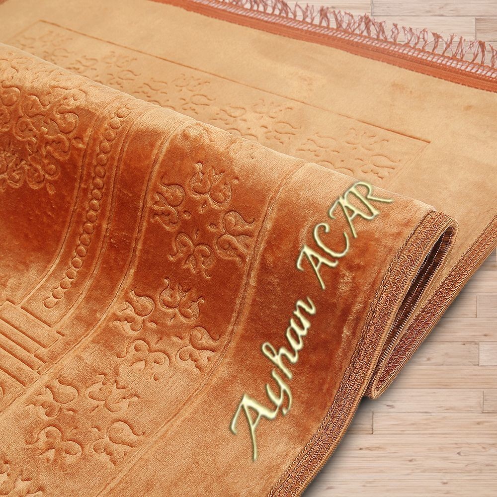İsminizi Seccadeye Yazıyoruz Soft Yumuşak Kadife Peluş Seccade Gold 80 x 120 cm - 1100 gr