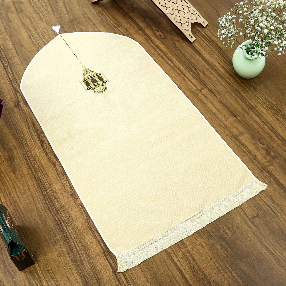 Mahya Lüks Astarlı Biyeli Şönil Seccade Krem (66X125cm) 565 gr
