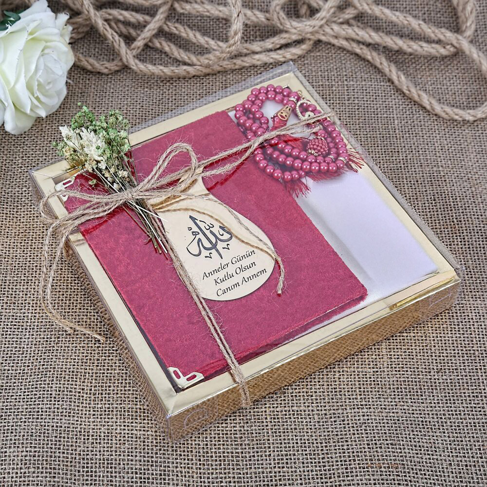 Hediyelik Şal, Yasin Kitabı, İnci Tesbihli Set-Kırmızı