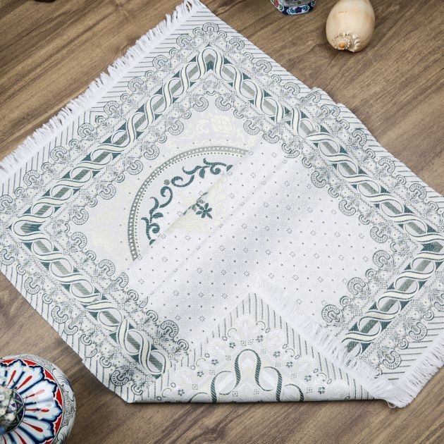 İpek Saten Osmanlı Desenli Seccade Koyu Yeşil 67x120 cm - 230 gr