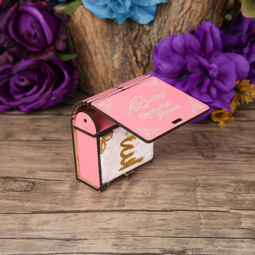 Ramazan Kerim Mini Ahşap Kutu & Mini Kur'an-ı Kerim Pembe (8x7cm)
