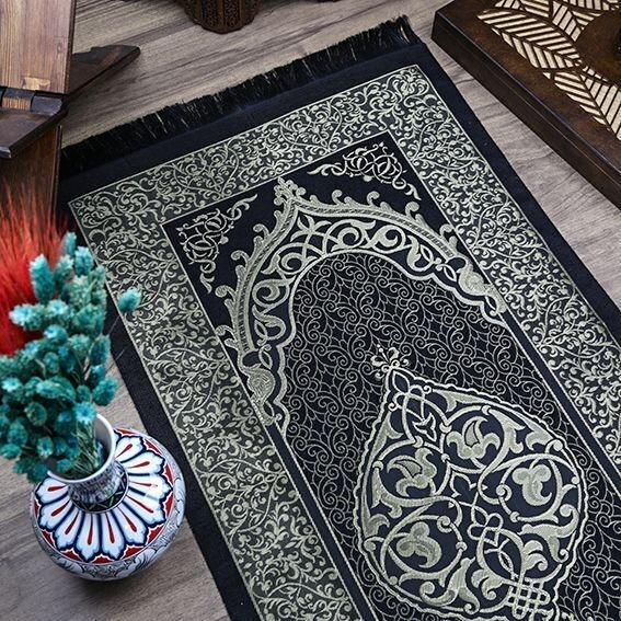 Hediyelik Umre Paketi Tafta Seccade, Pamuklu Şal, İnci Tesbih -Siyah (329 gr,30*33 cm) Etiket Hediyeli