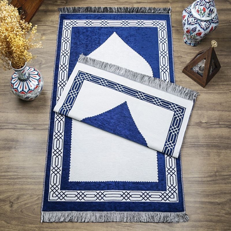 Hediyelik Çift Taraf Seccade Lacivert Krem 70x130 cm - 450 gr