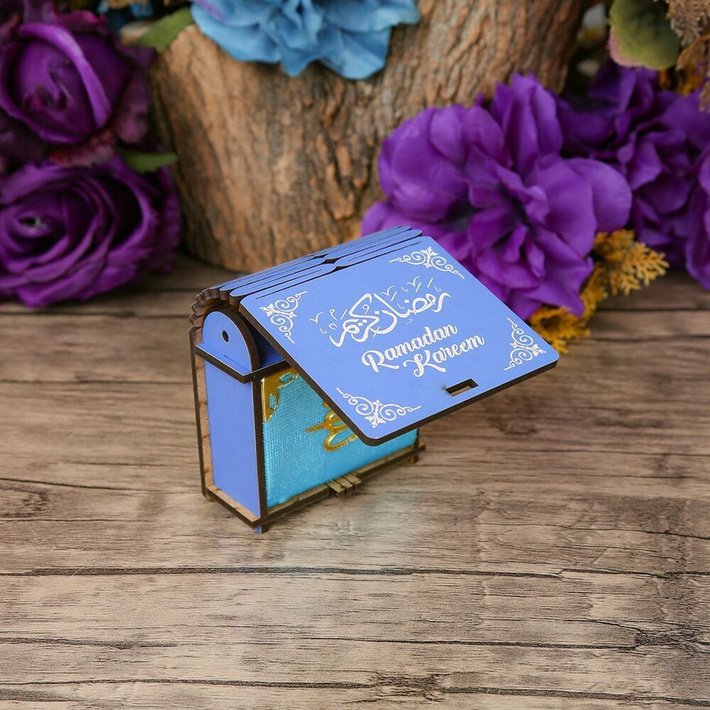 Ramazan Kerim Mini Ahşap Kutu & Mini Kur'an-ı Kerim Mavi (8x7cm)