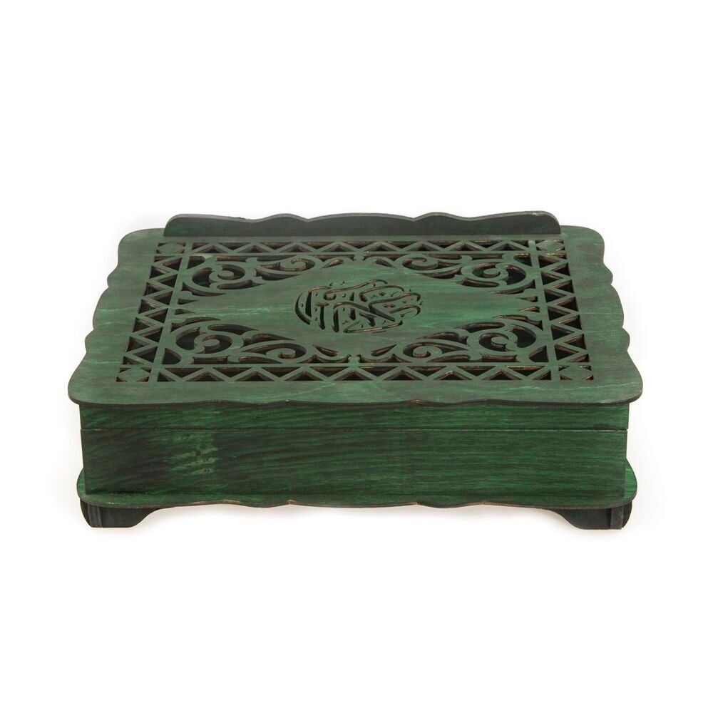 Ahşap Sandıklı Kitaplık ve Kuran Rahlesi - Yeşil ( 32 x 25 cm )