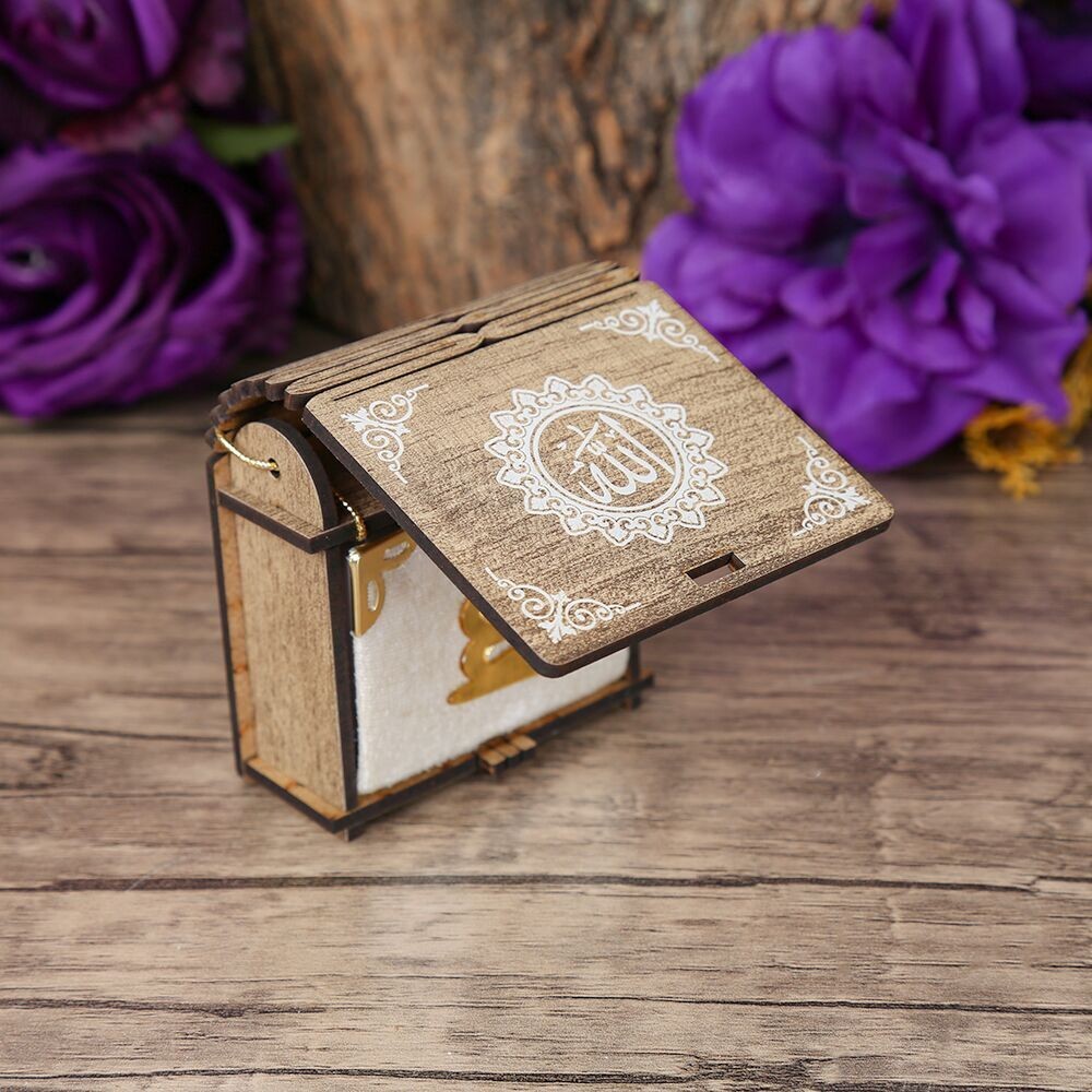 Mini Ahşap Kutu & Mini Kur'an-ı Kerim Beyaz (8x7cm)