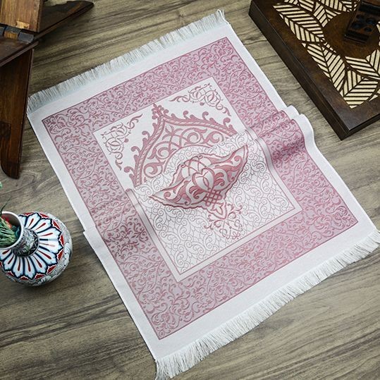 Hediyelik İpek Nur Tafta Seccade Açık Bordo 68x110 cm - 200 gr