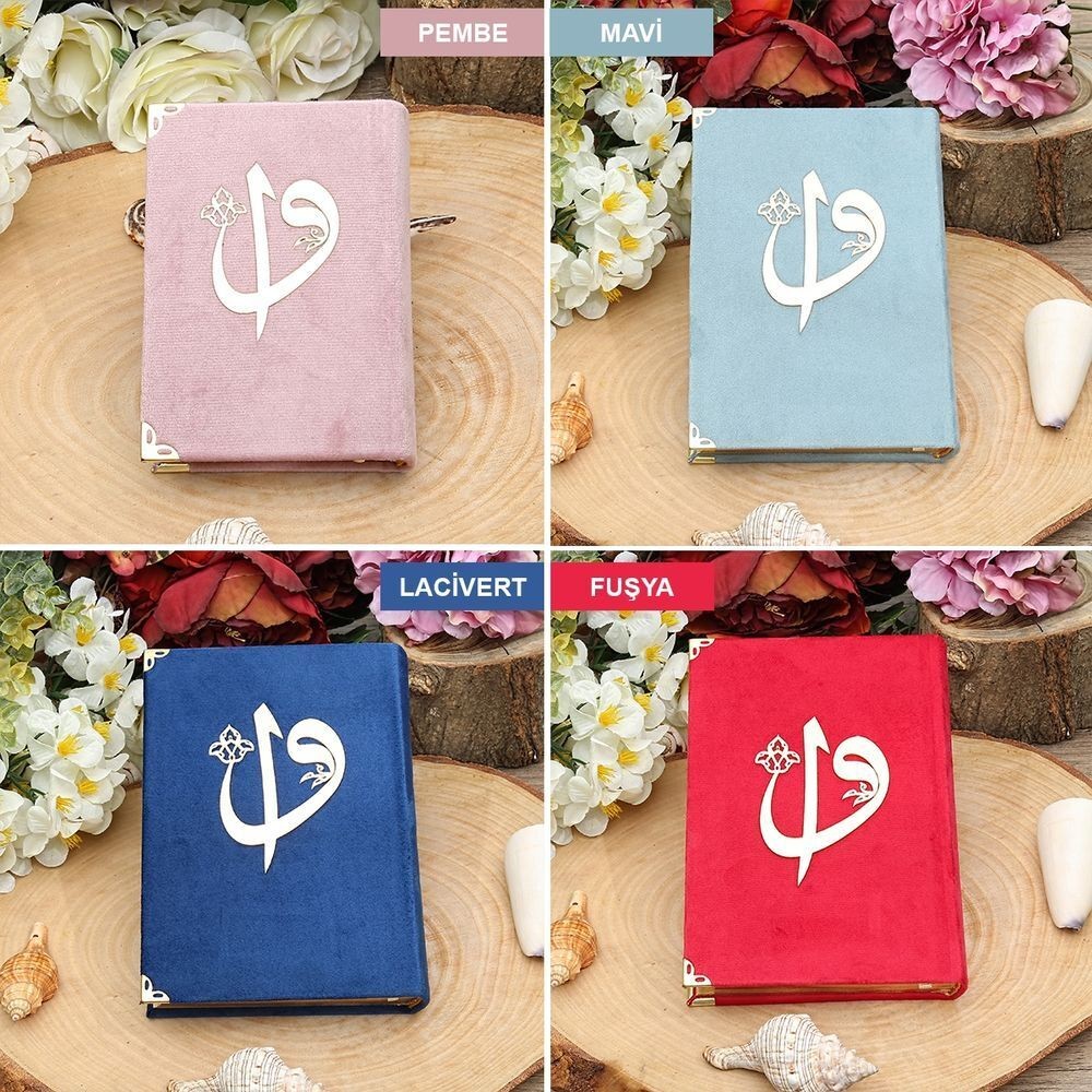 Kadife Kaplı Kur'an-ı Kerim Cep Boy Renk Seçenekli Elif Vav Pleksi Mühürlü ( 8x11 cm )