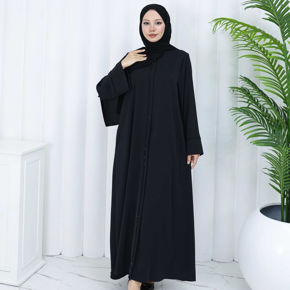 Bayan Abaya Siyah Taşlı Elbise