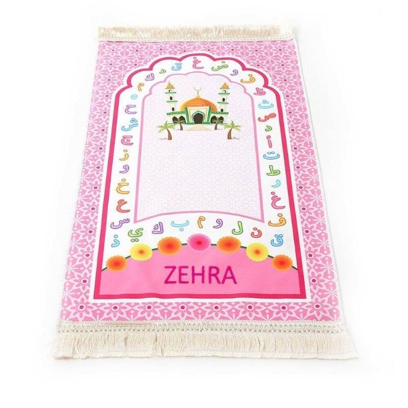 İsme Özel Çocuk Seccadesi Elif-Ba Pembe 82×45 cm 110 gr - Tesbih Hediyeli