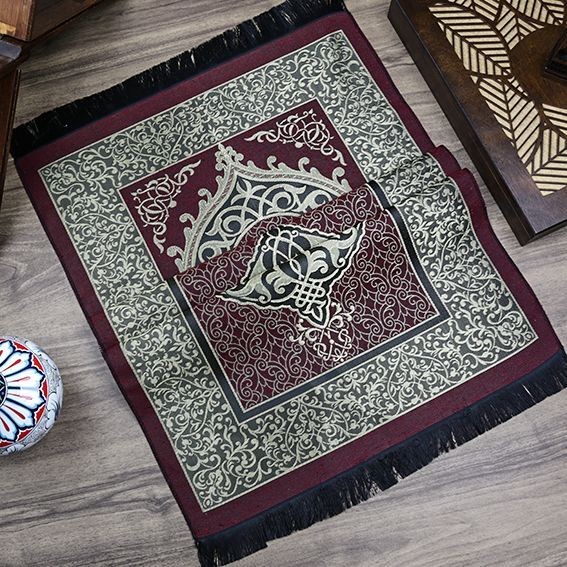 Hediyelik İpek Nur Tafta Seccade Bordo 68x110 cm - 200 gr
