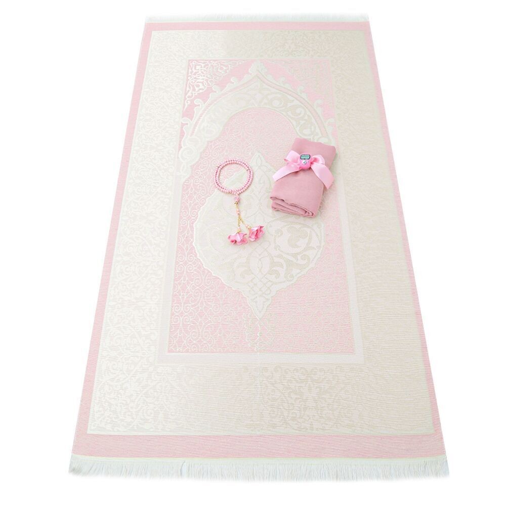 İpek Nur Tafta Seccade Pembe & İnci Tesbih Güllü Pembe & Pembe Şal & Zikirmatik