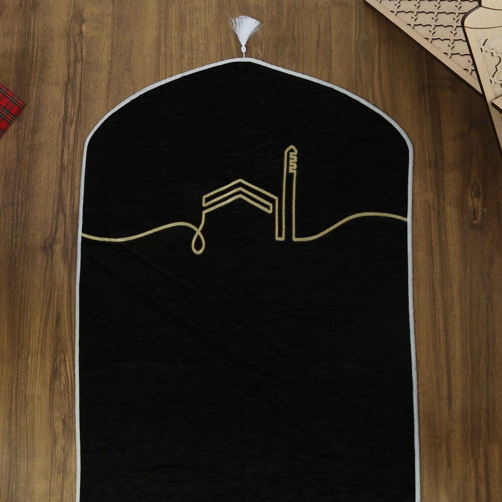 El Kuba Lüks Astarlı Biyeli Seccade Siyah (66X125cm) 565 gr