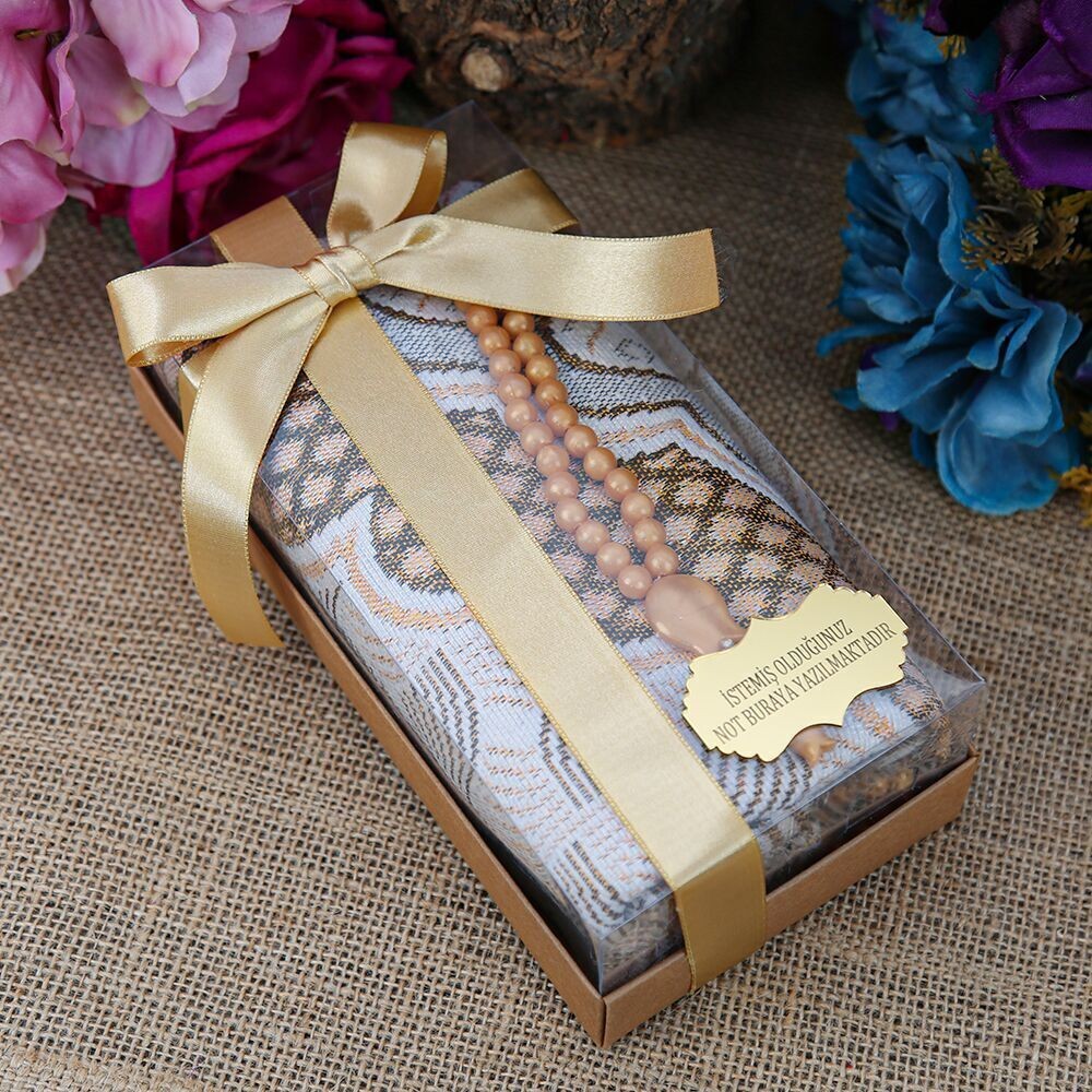 Hediyelik Broker Seccade Gold, Kokulu Tesbih Gold, Kraft Asetat Kutulu (20×10) Set