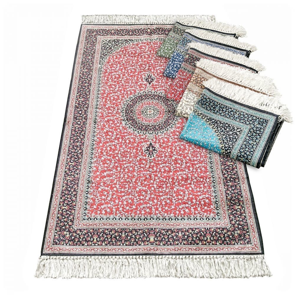 Hediyelik Seccade, Çerceveli Hat, İnci Tesbih, Süslemeli Asetat Kutulu (30×18) Set-Kırmızı