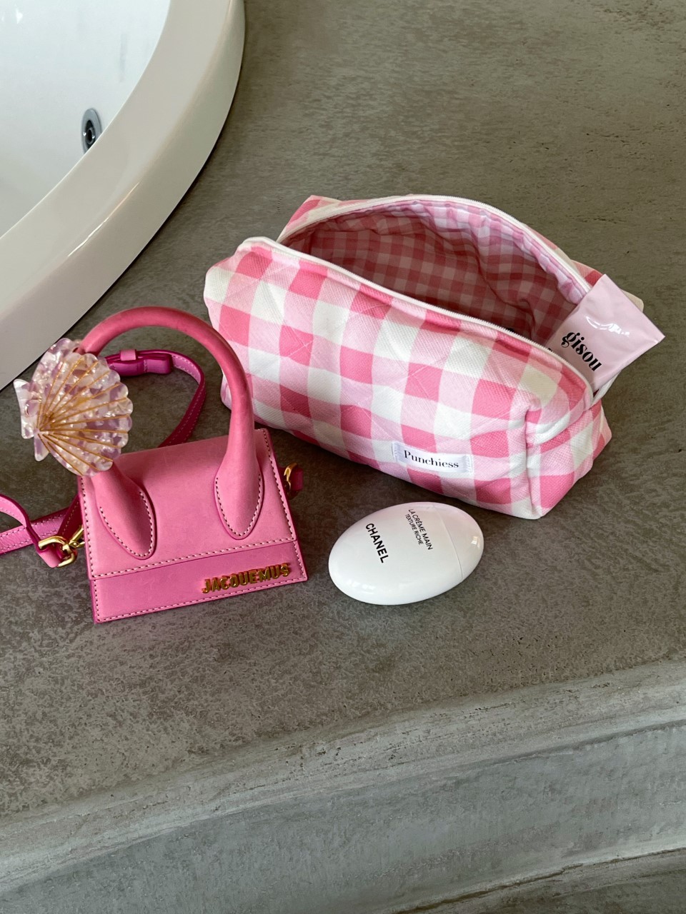 Pink Checkered Makeup Bag