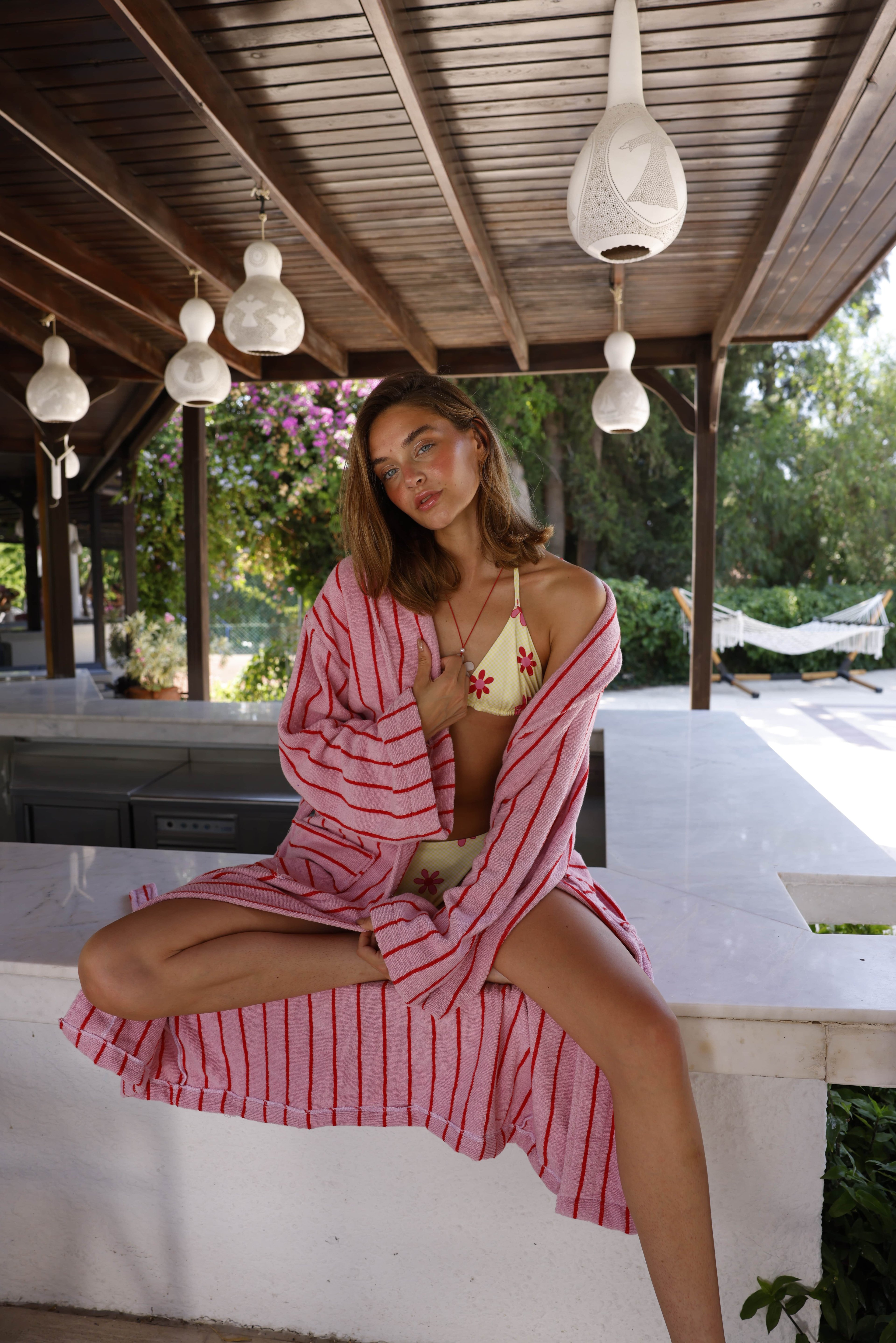 Pink Red Striped Bathrobe