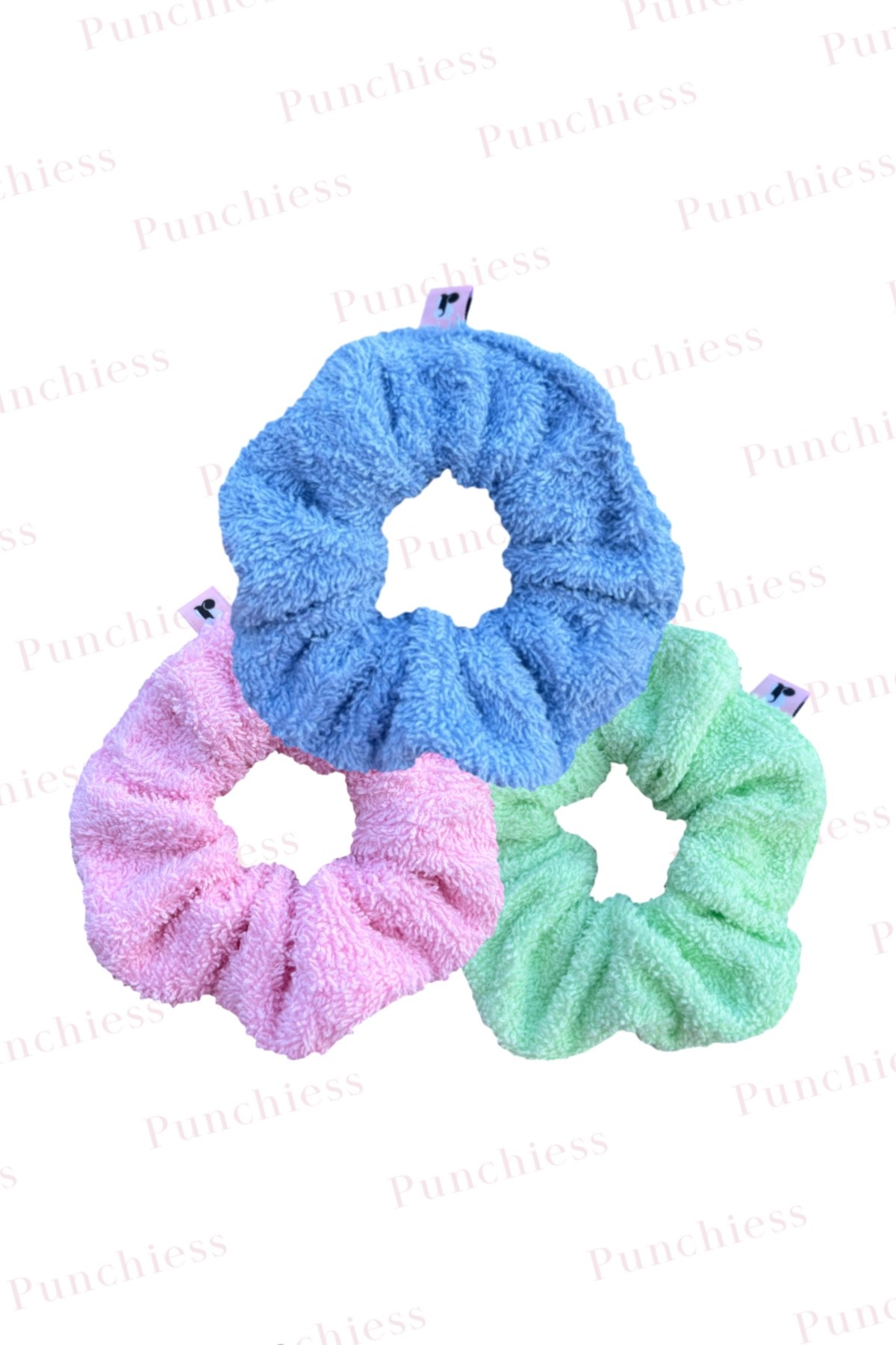 Scrunchie Havlu Toka Set (Pembe-Mavi-Yeşil)