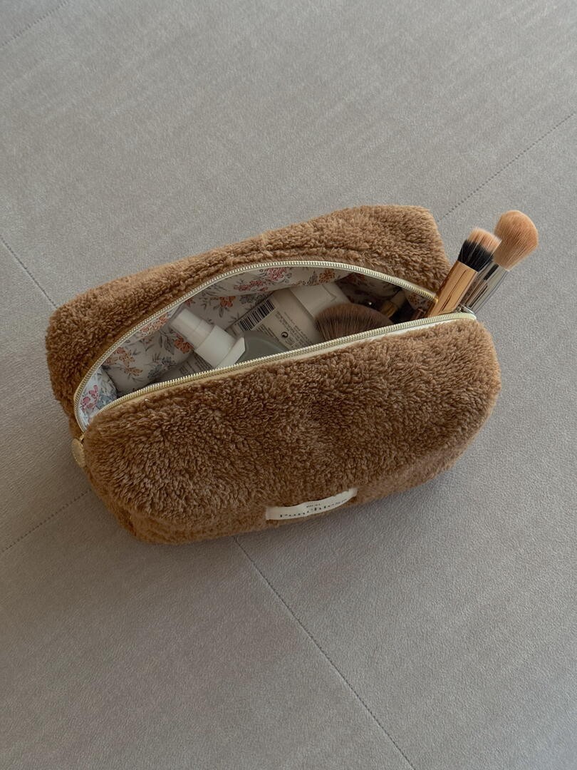 Kahverengi Peluş Makyaj Çantası
