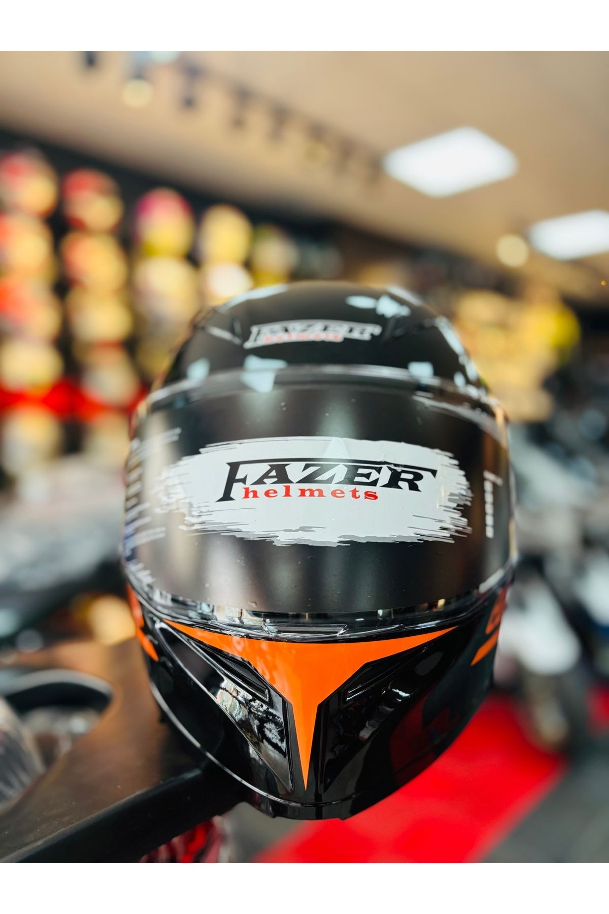 FAZER GLOSY FLOUROSAN RED ÇENE AÇILIR GÜNEŞ VİZÖRLÜ MOTOSİKLET KASKI