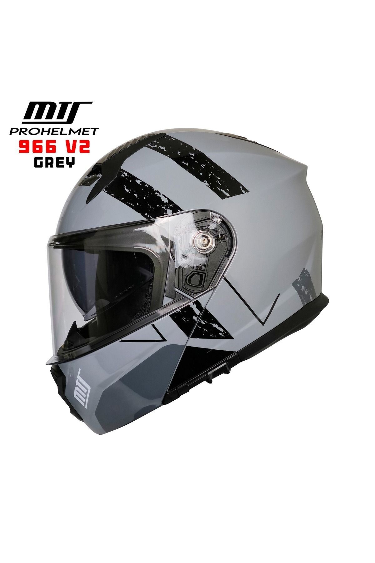 -966-V2 ÇENE AÇILIR KASK (GREY)