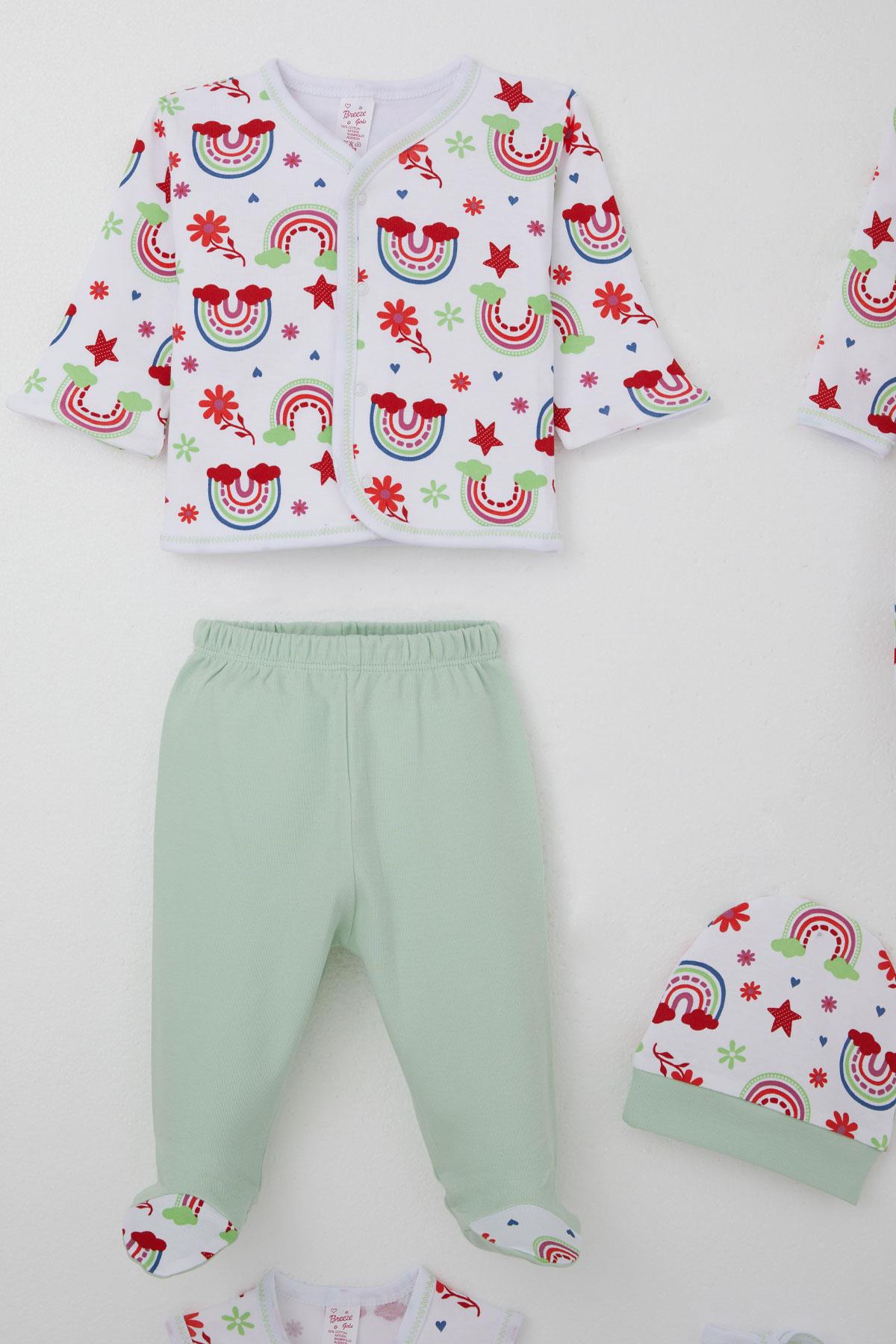 JW1000 Joywiky Baby Girl 100% Cotton Hospital Release Set of 8 Rainbow Tale Flower Patterned White (0-3 Months)