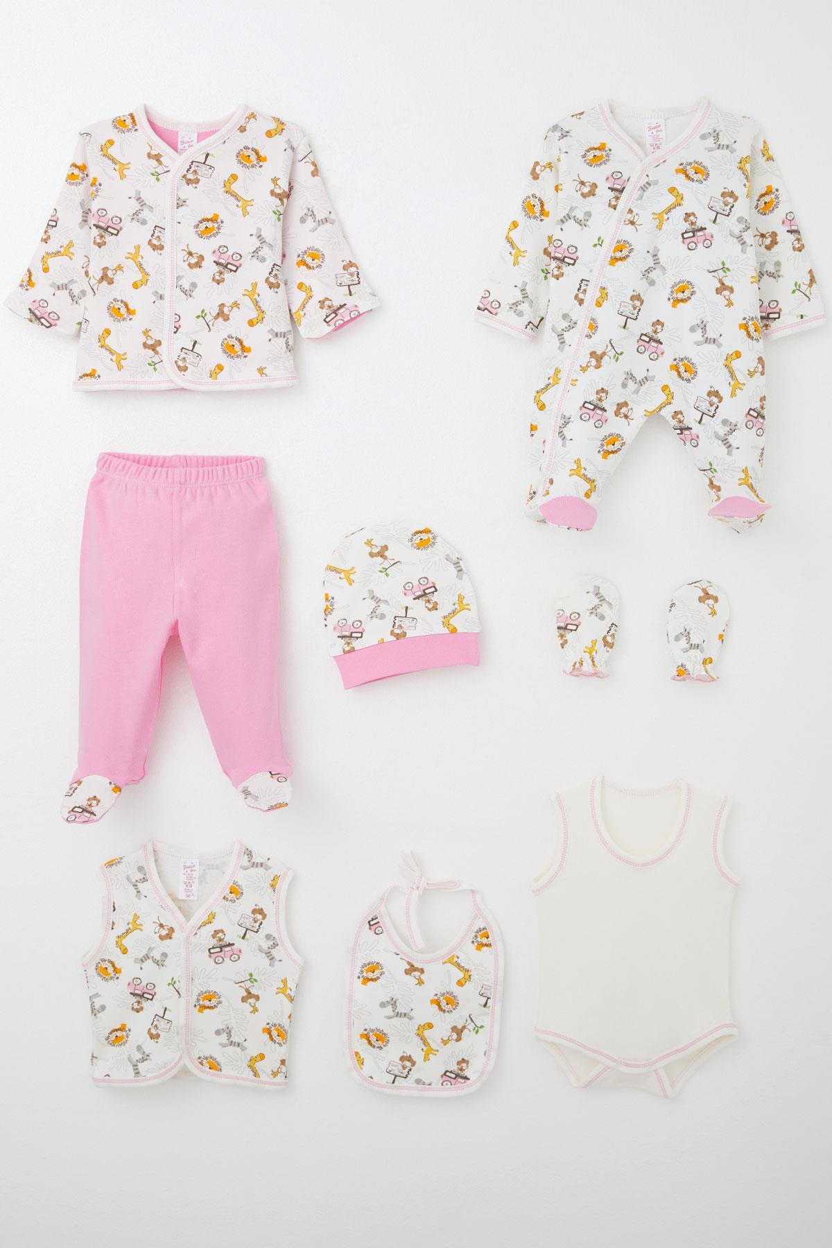 Joywiky Baby Girl 100% Cotton Hospital Release Set of 8 Rainbow Tale Flower Patterned White (0-3 Months)