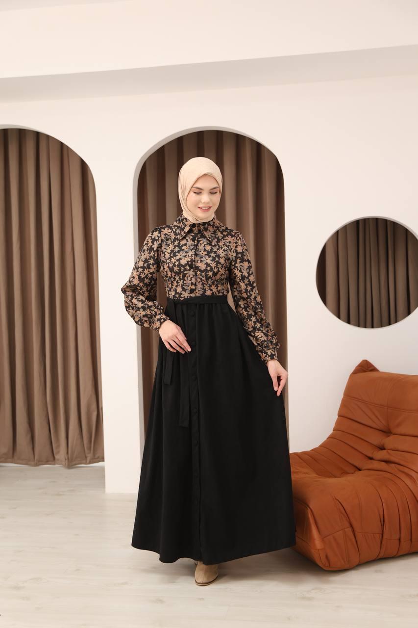 LF5020 Çiçek Desenli Star Süet Elbise – Zarif ve Feminen Tasarım