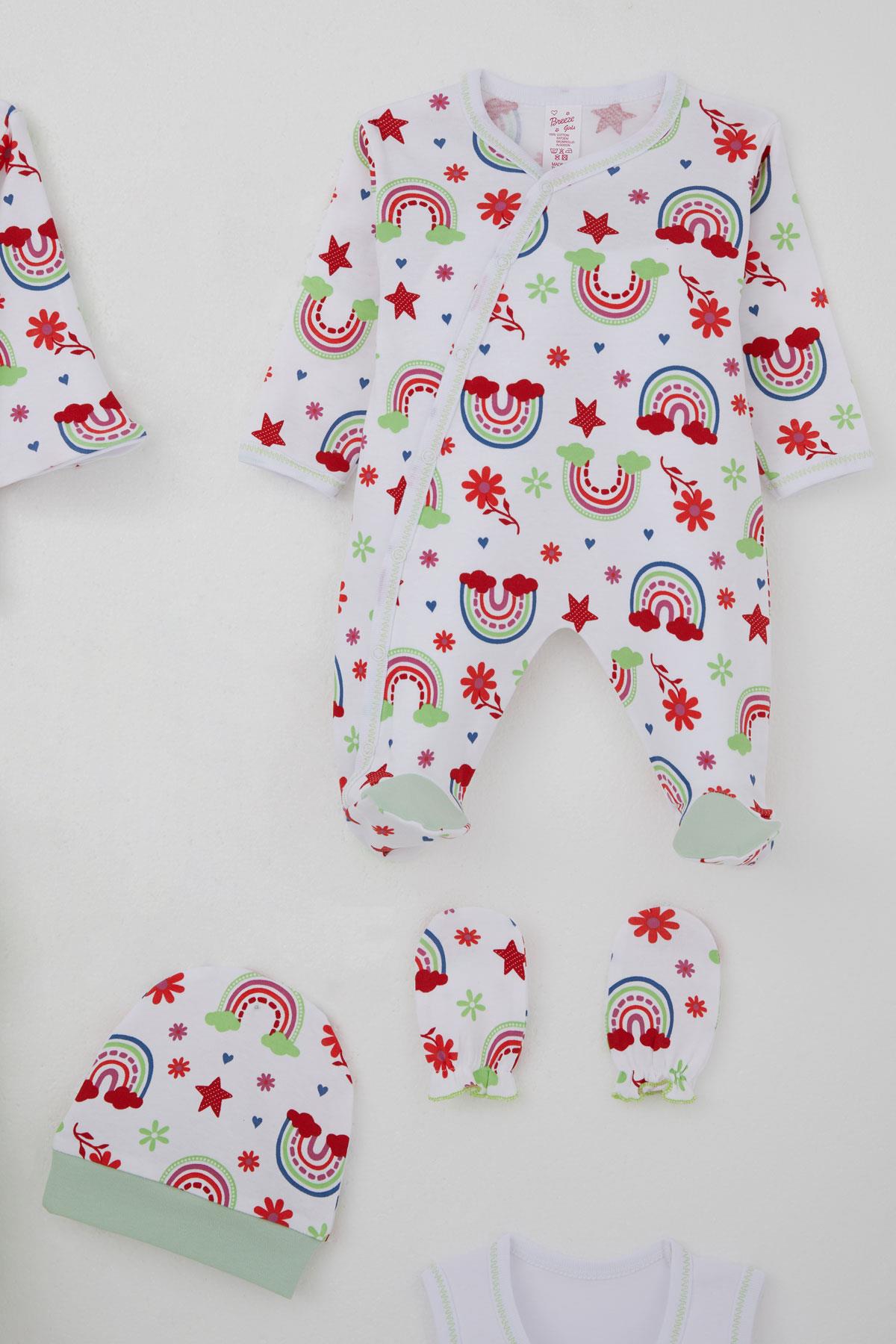 JW1000 Joywiky Baby Girl 100% Cotton Hospital Release Set of 8 Rainbow Tale Flower Patterned White (0-3 Months)