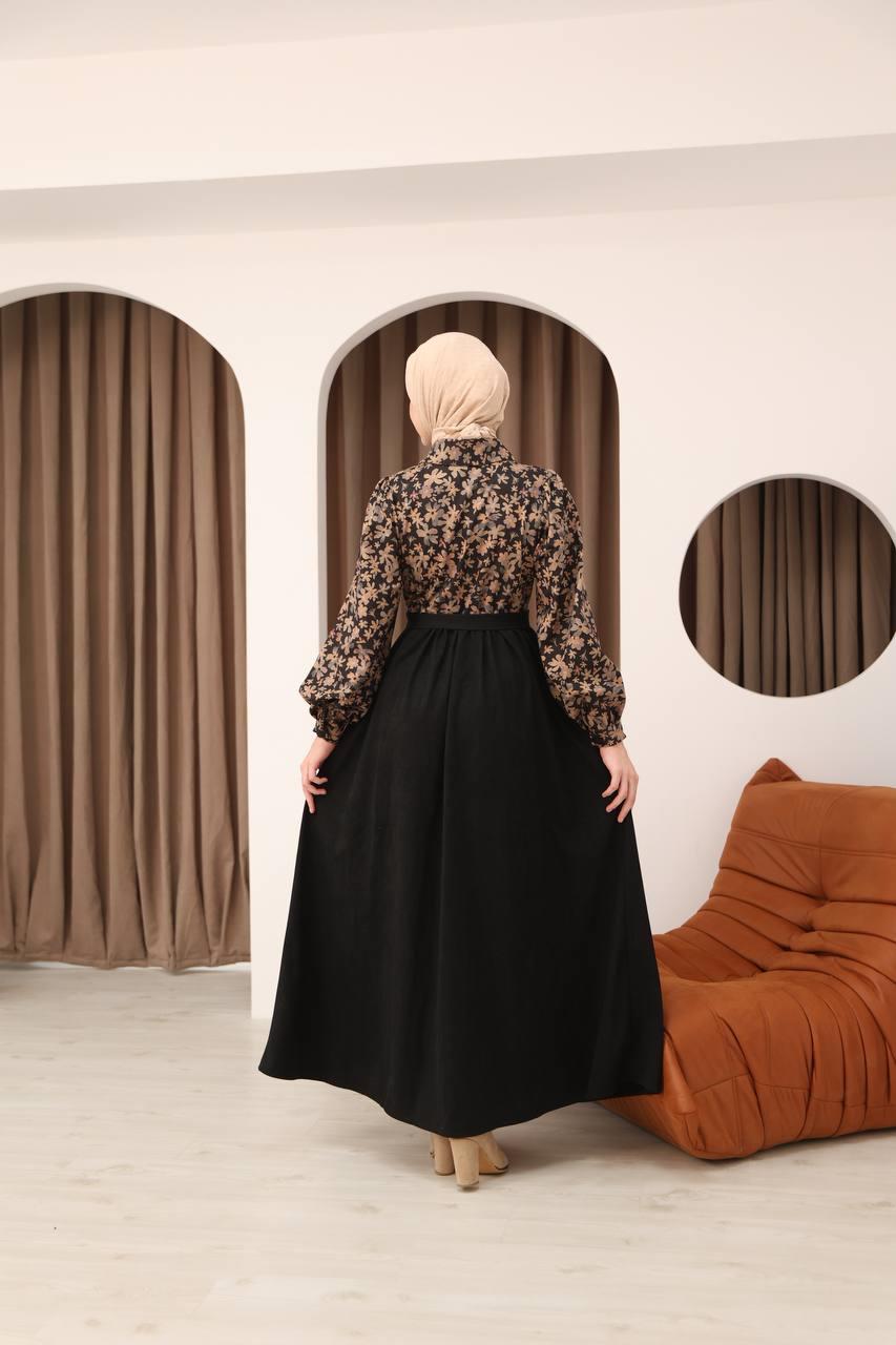 LF5020 Çiçek Desenli Star Süet Elbise – Zarif ve Feminen Tasarım