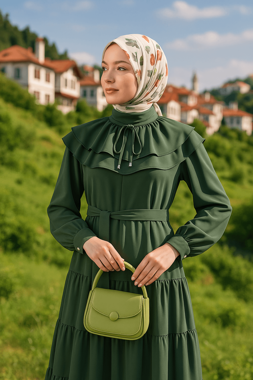 LF2001 Ruffled Collar Dress - Khaki