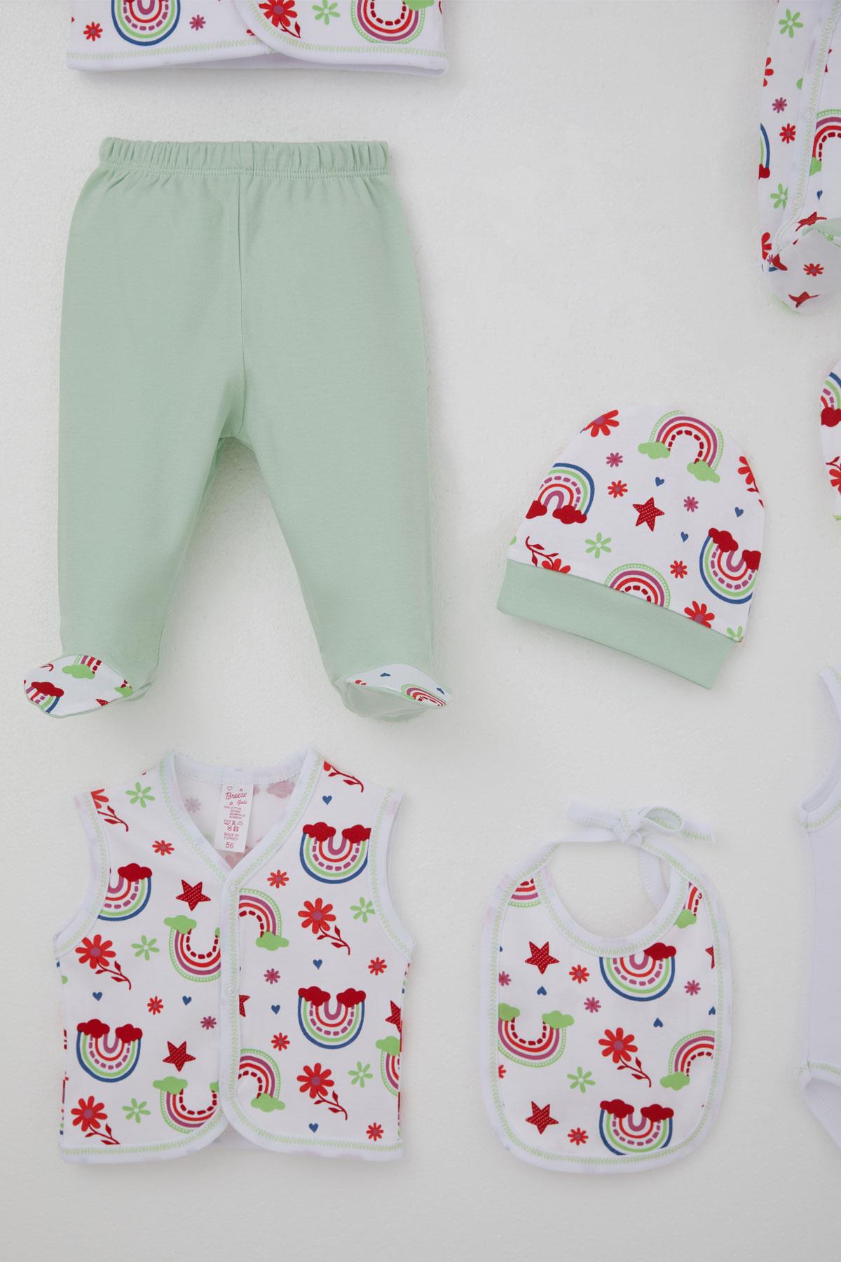 JW1000 Joywiky Baby Girl 100% Cotton Hospital Release Set of 8 Rainbow Tale Flower Patterned White (0-3 Months)