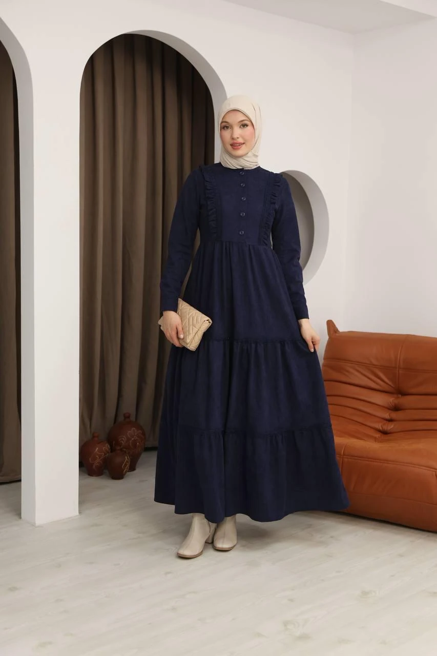 LF5012 Güpürlü Fırfırlı Star Süet Elbise – Özel Günler İçin Zarif Seçim