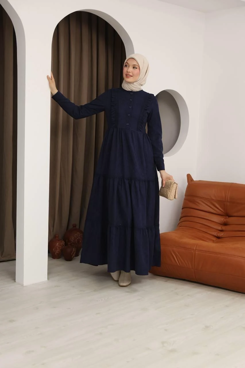 LF5012 Güpürlü Fırfırlı Star Süet Elbise – Özel Günler İçin Zarif Seçim