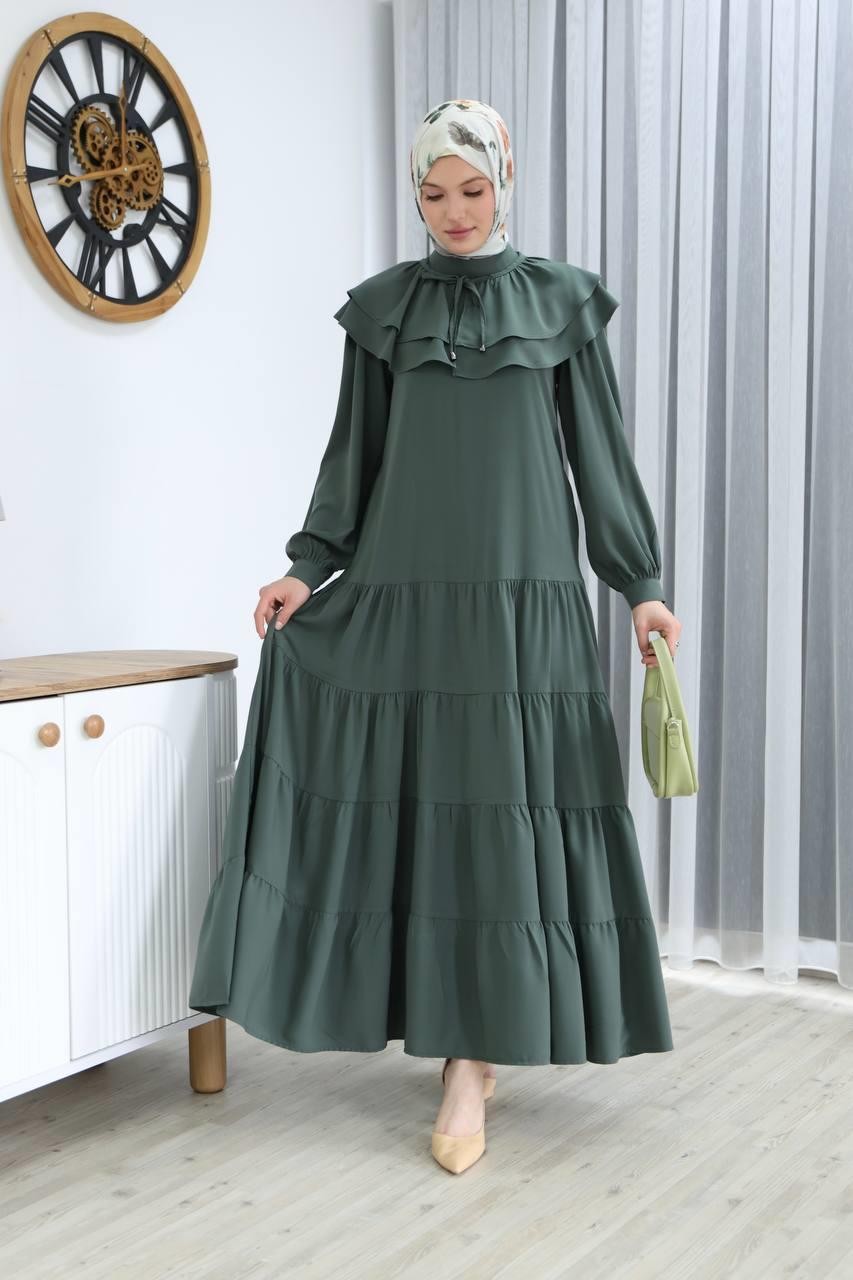 LF2001 Fırfırlı Yakalı Elbise