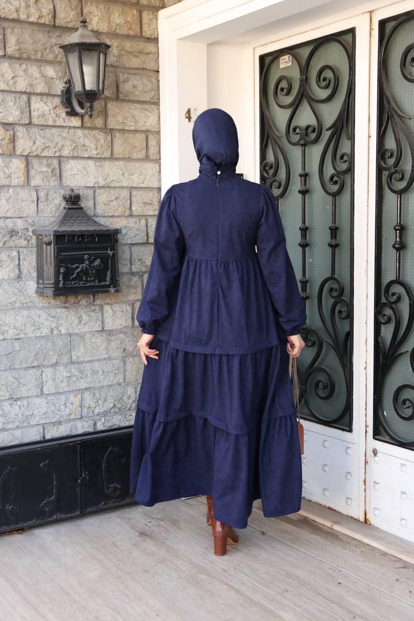 LF5032 Modern Kesim Kuşak Detaylı Tesettür Elbise