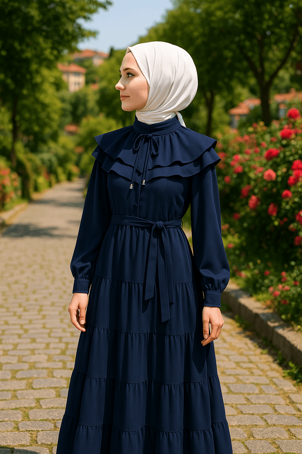 LF2001 Fırfırlı Yakalı Elbise