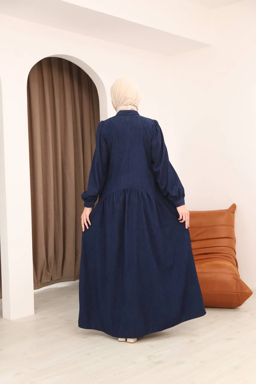 LF5026 Fırfır Detaylı Fitilli Kadife Elbise – 2026 Yeni Sezonun Zarif Dokunuşu