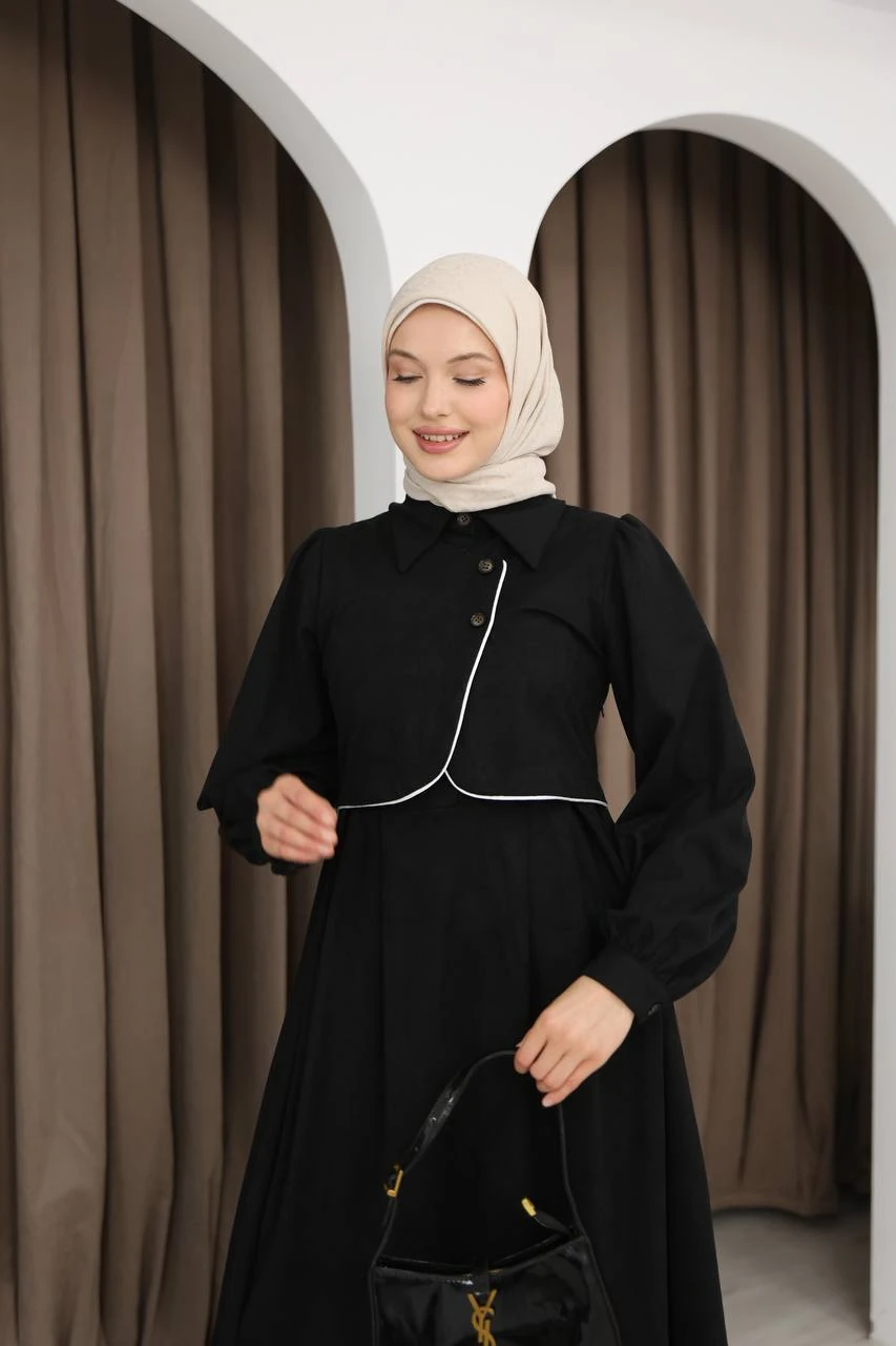 LF5029 Takma Ceketli Star Süet Tesettür Elbise – Şık ve Modern Tasarım