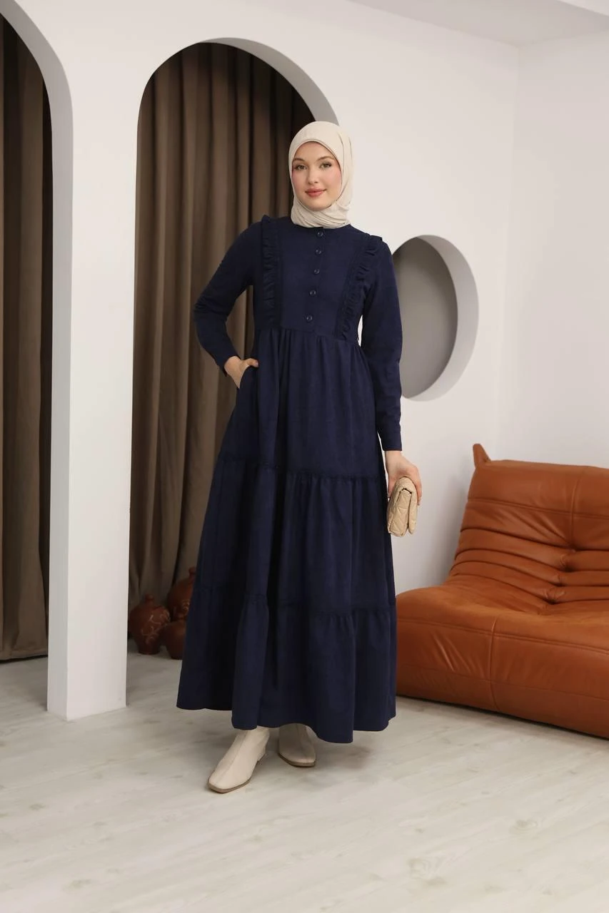 LF5012 Güpürlü Fırfırlı Star Süet Elbise – Özel Günler İçin Zarif Seçim