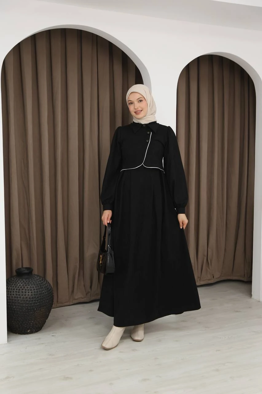 LF5029 Takma Ceketli Star Süet Tesettür Elbise – Şık ve Modern Tasarım